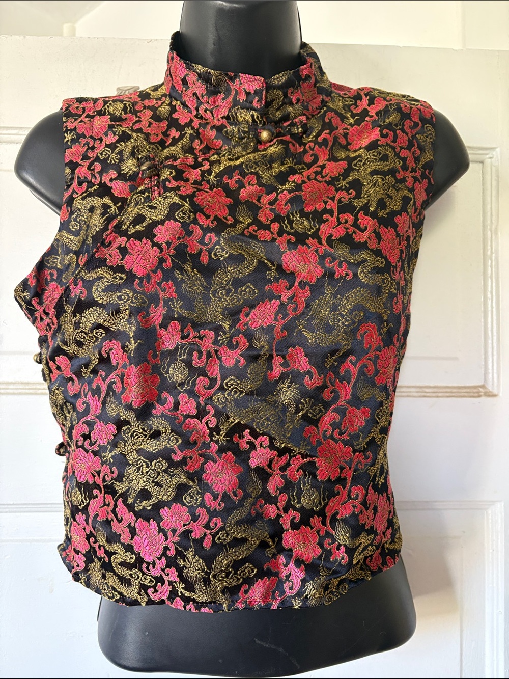 Women's Mandarin Collar Brocade Crop Top